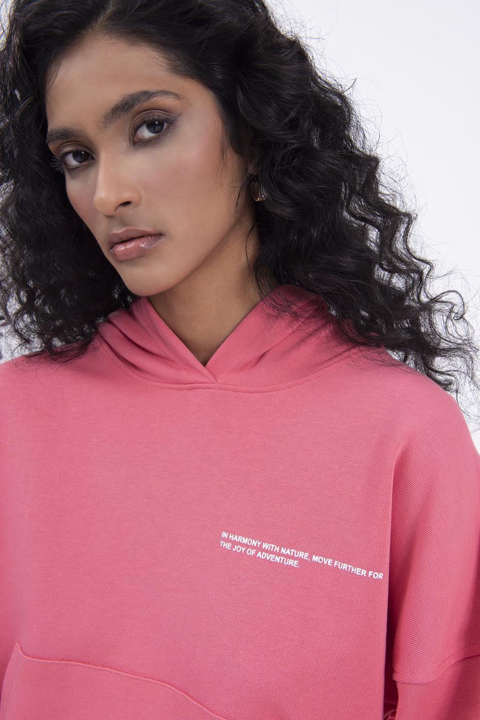 Bayan Mercan Kapüşonlu Baskı Detaylı Sweatshırt