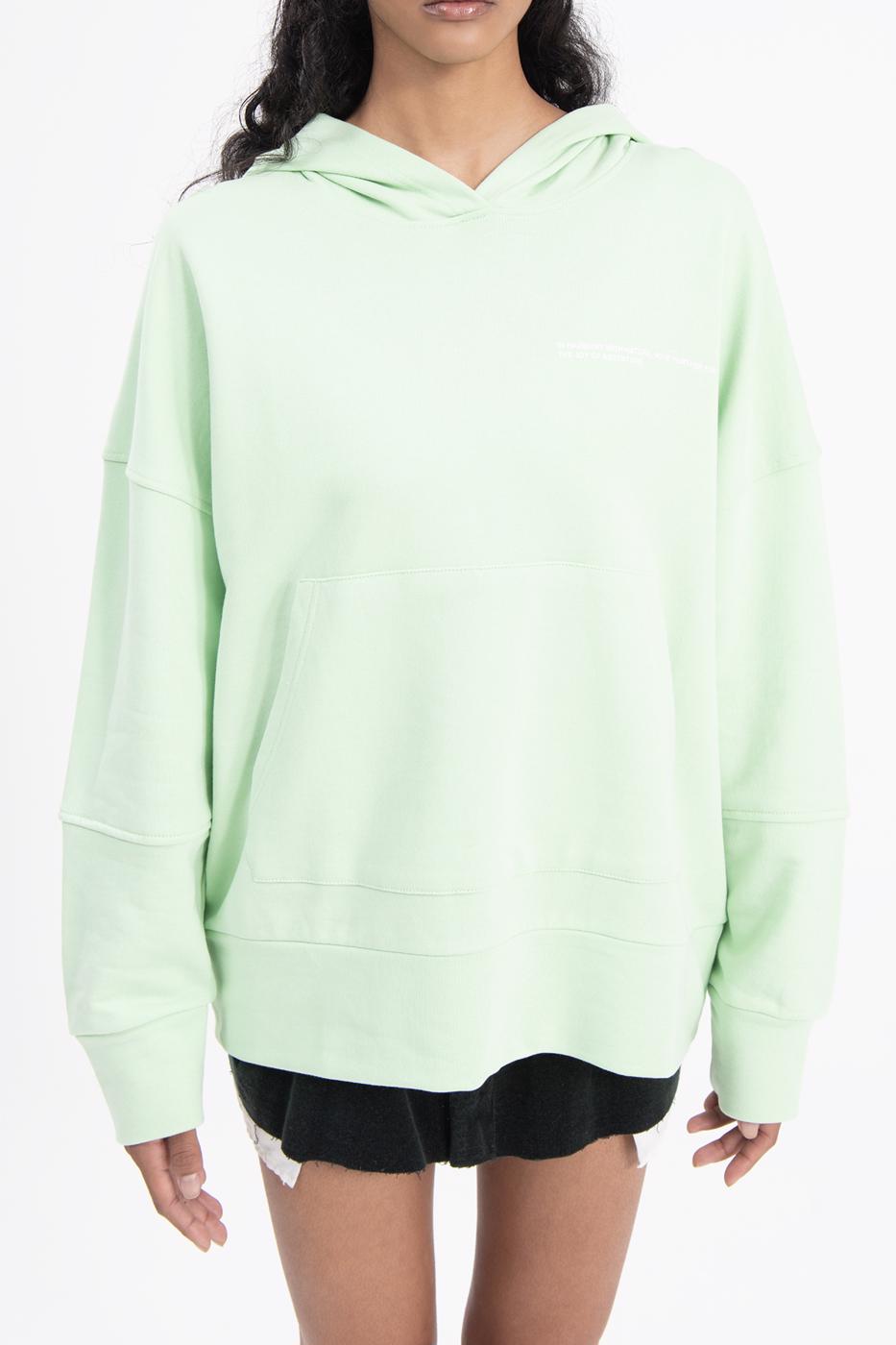 Bayan Yeşil Kapüşonlu Baskı Detaylı Sweatshırt