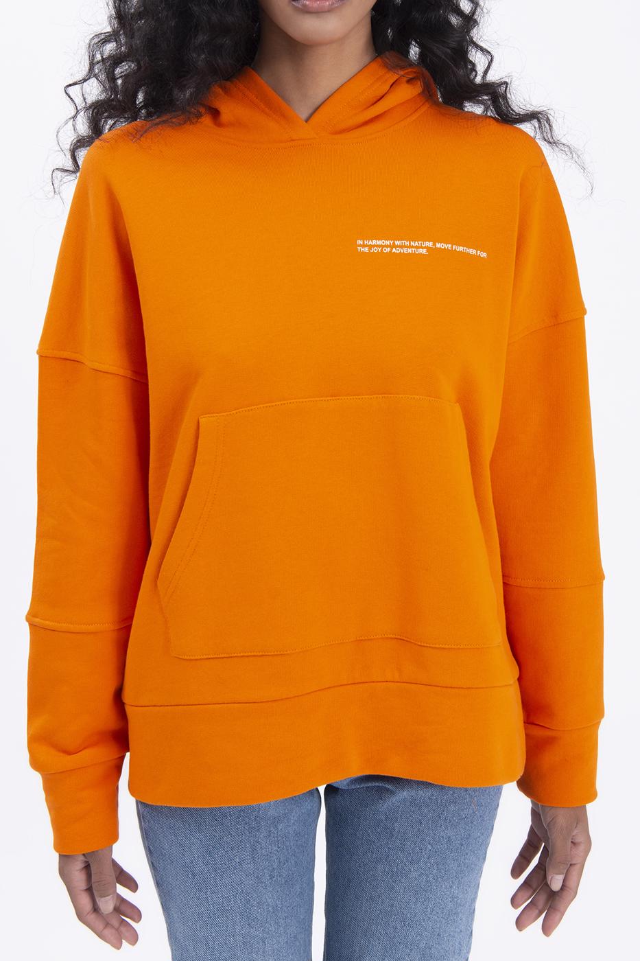 Bayan Oranj Kapüşonlu Baskı Detaylı Sweatshırt