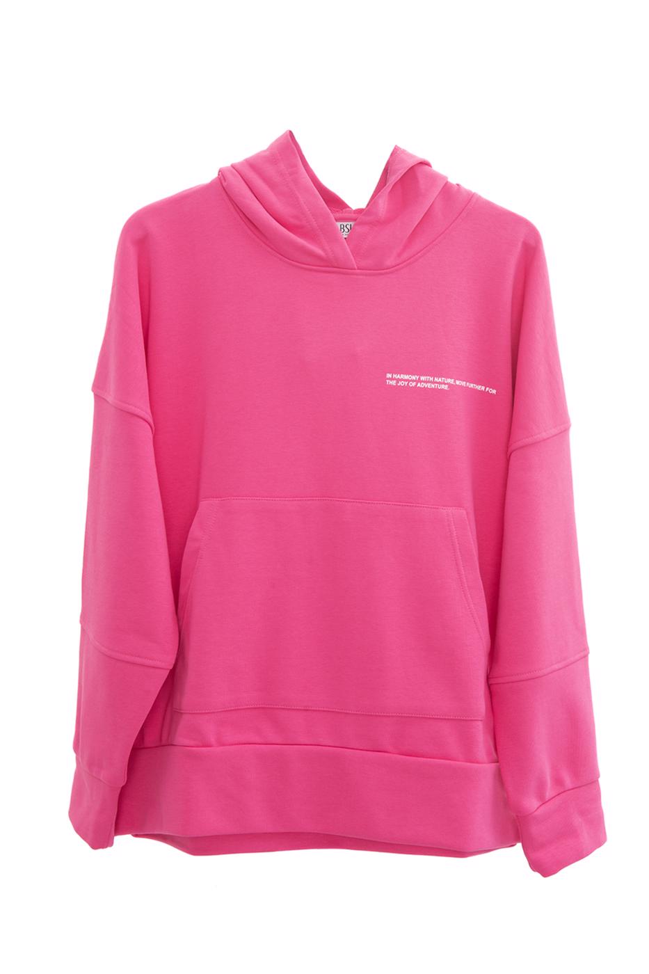 Bayan Pembe Kapüşonlu Baskı Detaylı Sweatshırt