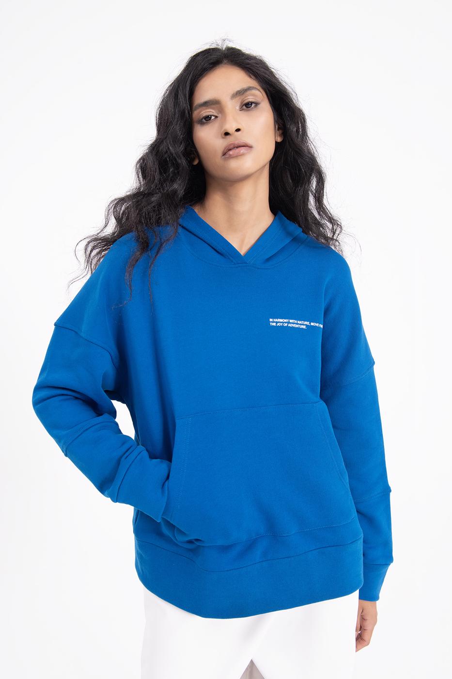 Bayan Sax Kapüşonlu Baskı Detaylı Sweatshırt