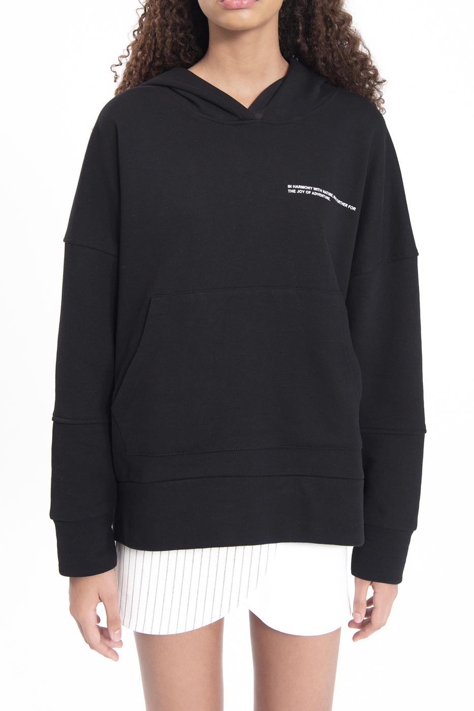 Bayan Siyah Kapüşonlu Baskı Detaylı Sweatshırt