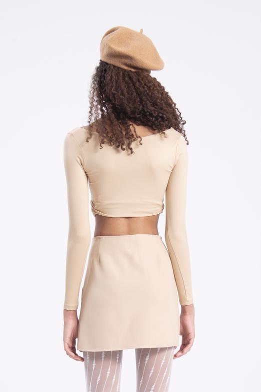 Bayan Bej Yırtmaçlı Mini Dar Etek - BSL