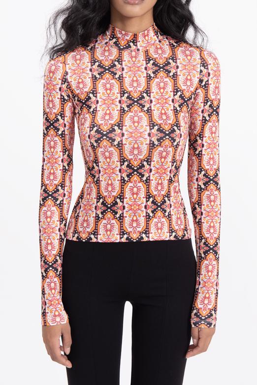 Bayan Pembe Dik Yakalı Desenli Top - BSL