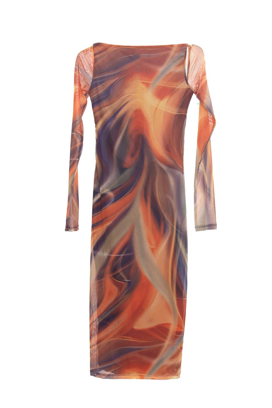 Bayan Multı Sırt Dekolteli Tül Midi Elbise