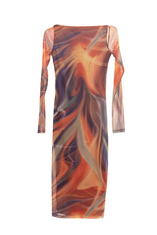 Bayan Multı Sırt Dekolteli Tül Midi Elbise - BSL