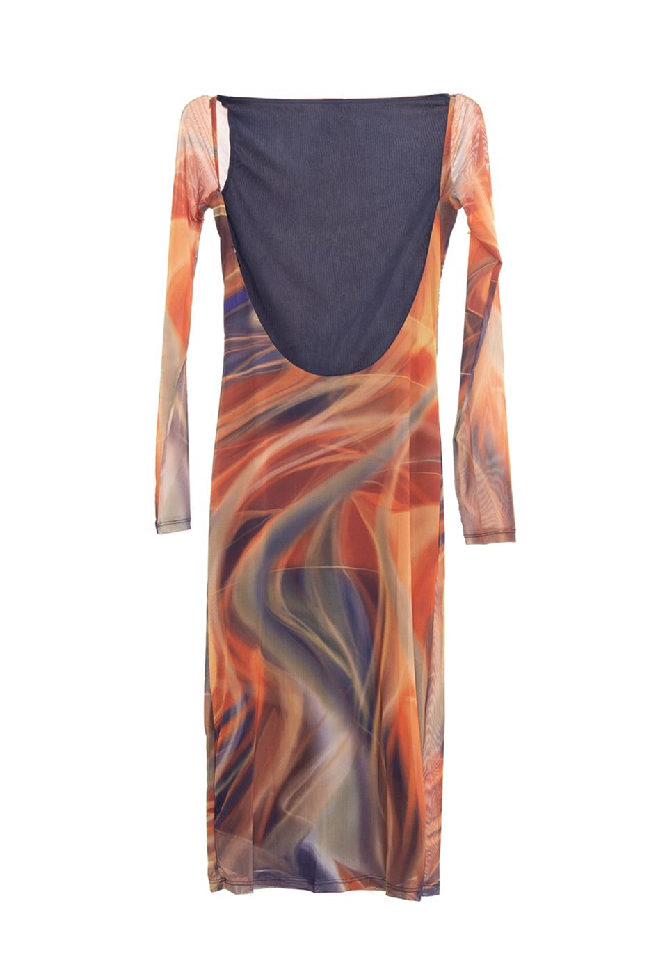 Bayan Multı Sırt Dekolteli Tül Midi Elbise