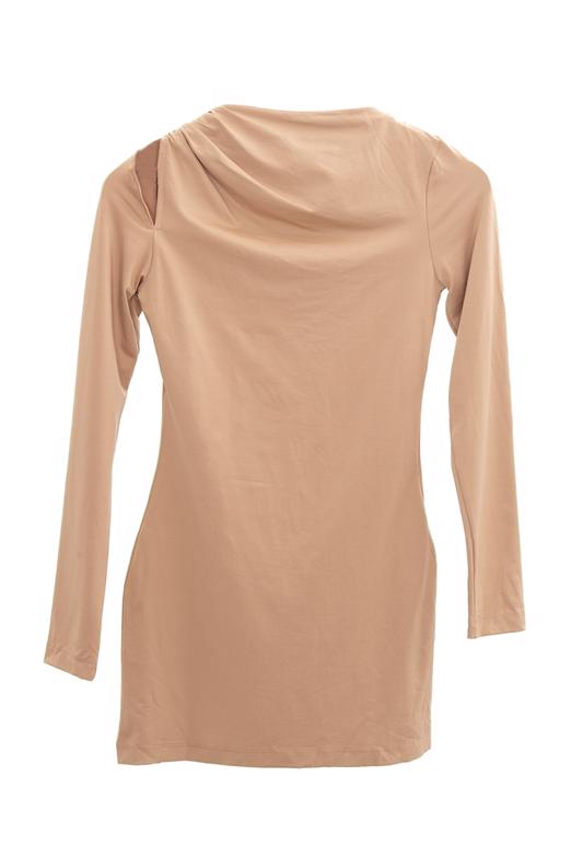 Bayan Camel Omuz Pencere Detaylı Mini Elbise - BSL