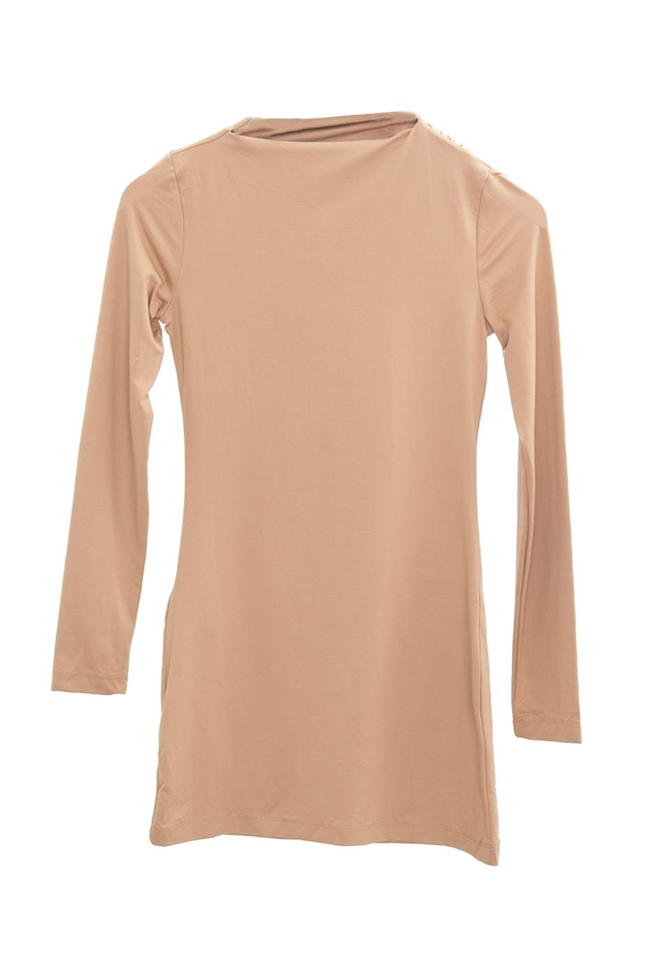 Bayan Camel Omuz Pencere Detaylı Mini Elbise