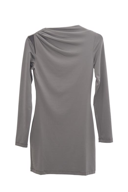 Bayan Gri Omuz Pencere Detaylı Mini Elbise - BSL