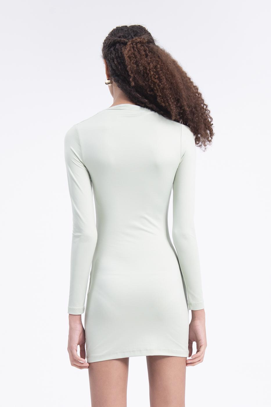 Bayan Yeşil Omuz Pencere Detaylı Mini Elbise