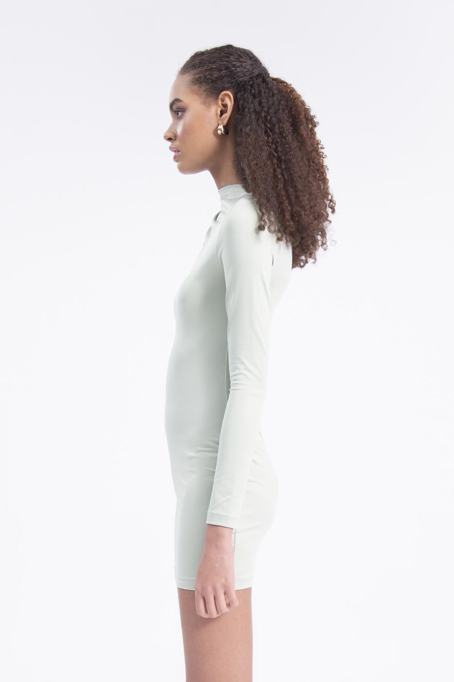 Bayan Yeşil Omuz Pencere Detaylı Mini Elbise