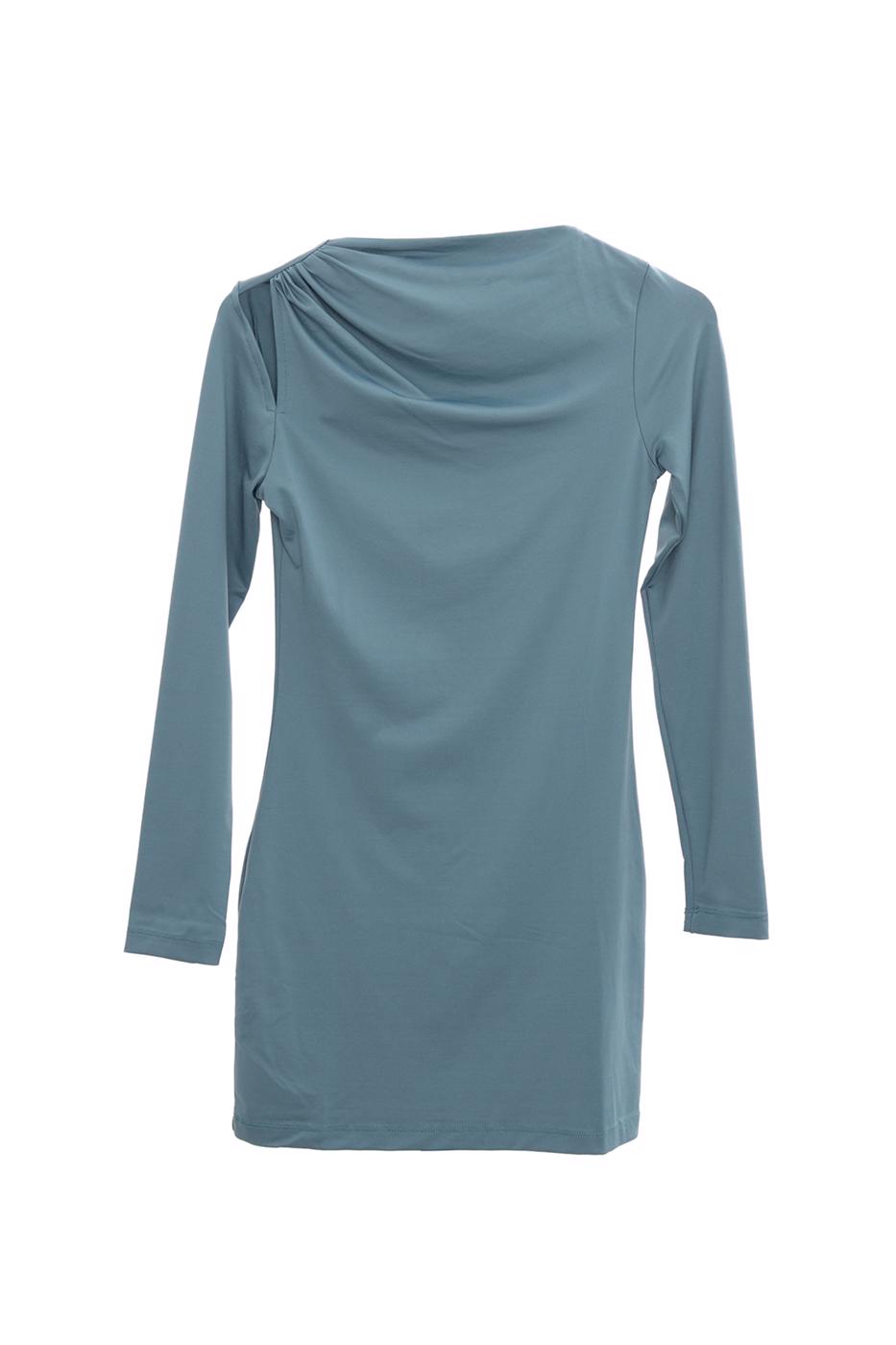 Bayan Yeşil Omuz Pencere Detaylı Mini Elbise