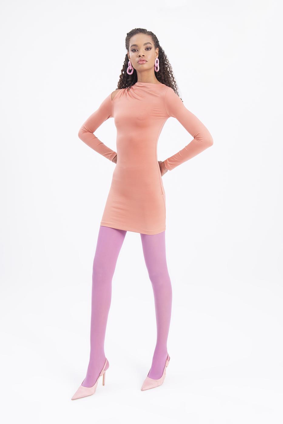 Bayan Somon Omuz Pencere Detaylı Mini Elbise