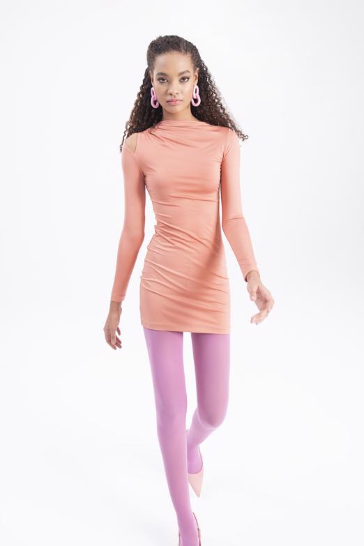 Bayan Somon Omuz Pencere Detaylı Mini Elbise - BSL