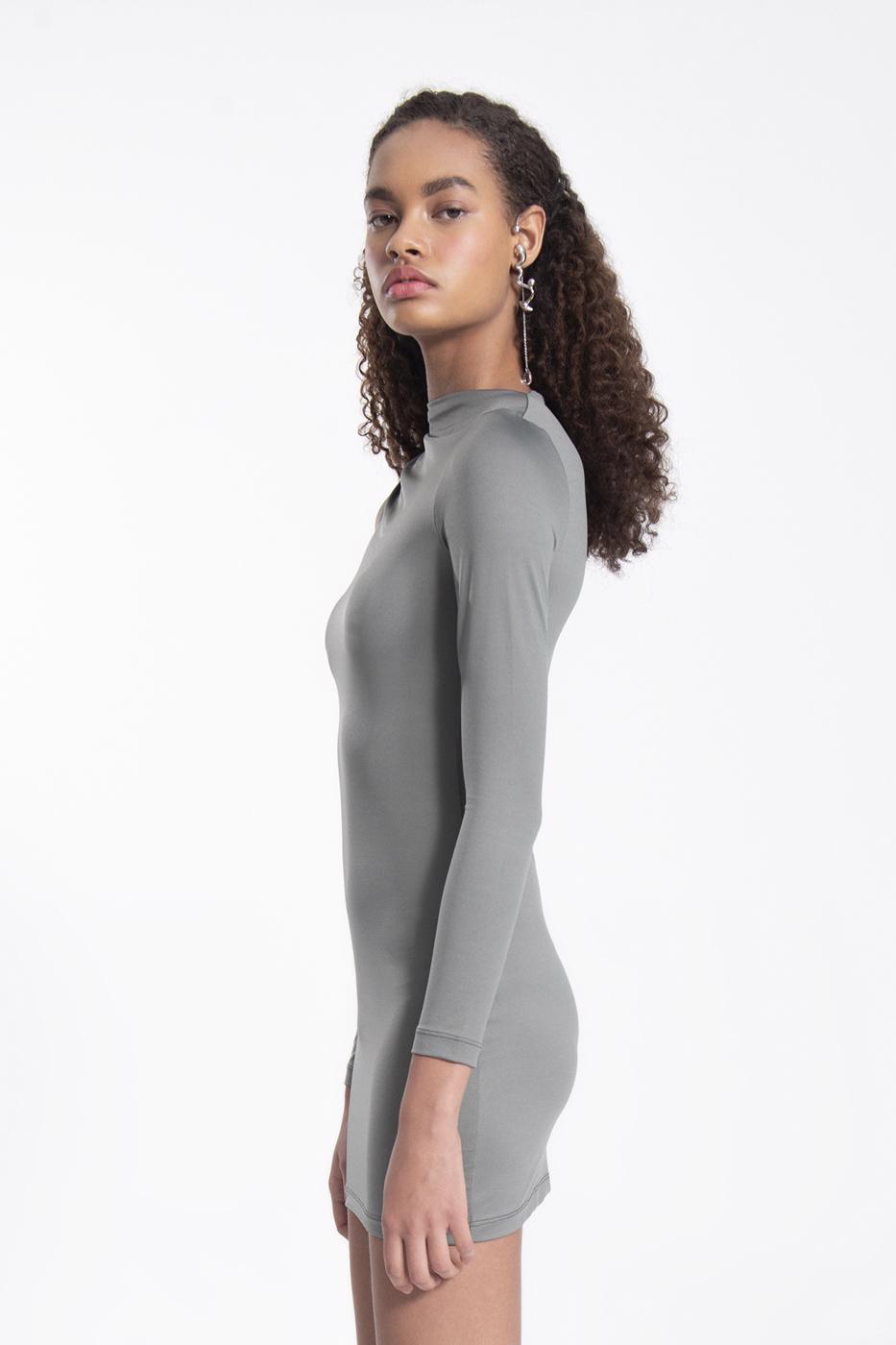 Bayan Yeşil Omuz Pencere Detaylı Mini Elbise