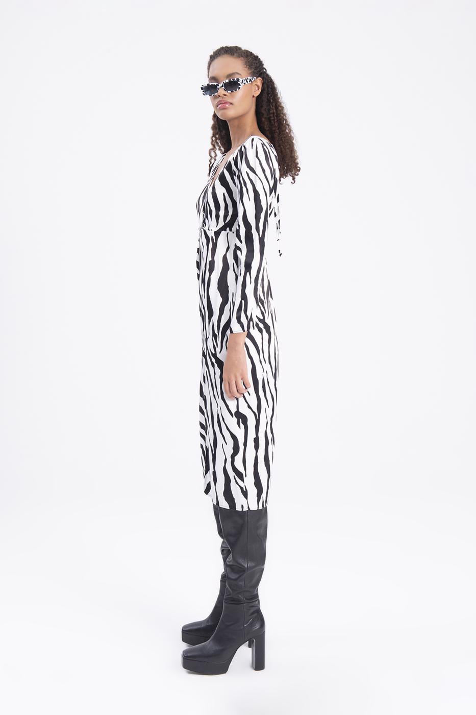 Bayan Beyaz V Yakalı Saten Midi Elbise