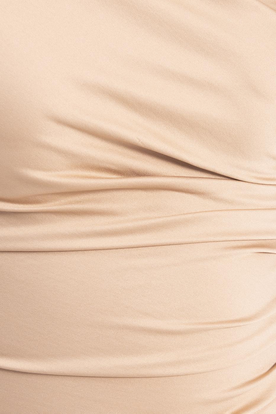 Bayan Bej Drapeli Kalem Midi Elbise