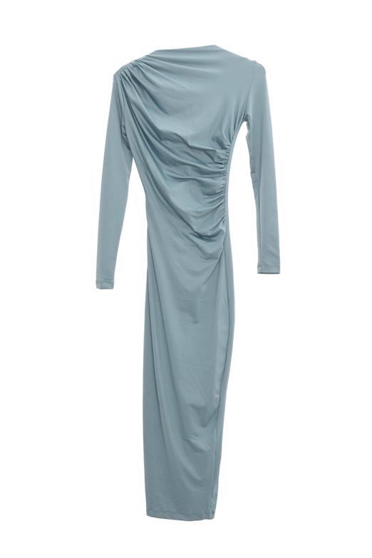 Bayan Yeşil Drapeli Kalem Midi Elbise - BSL