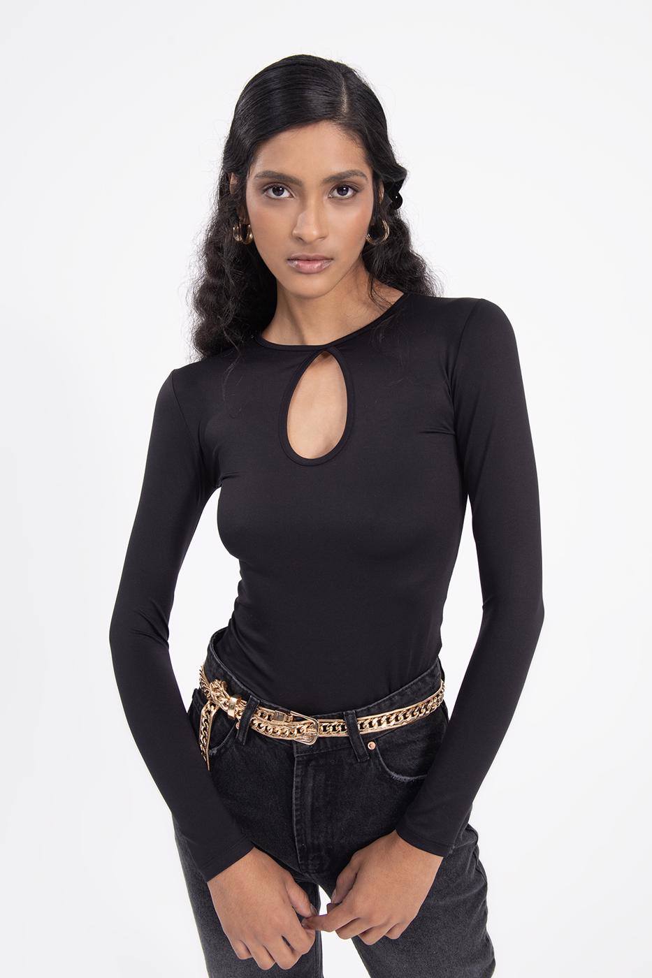 Bayan Siyah Damla Detaylı Basic Top