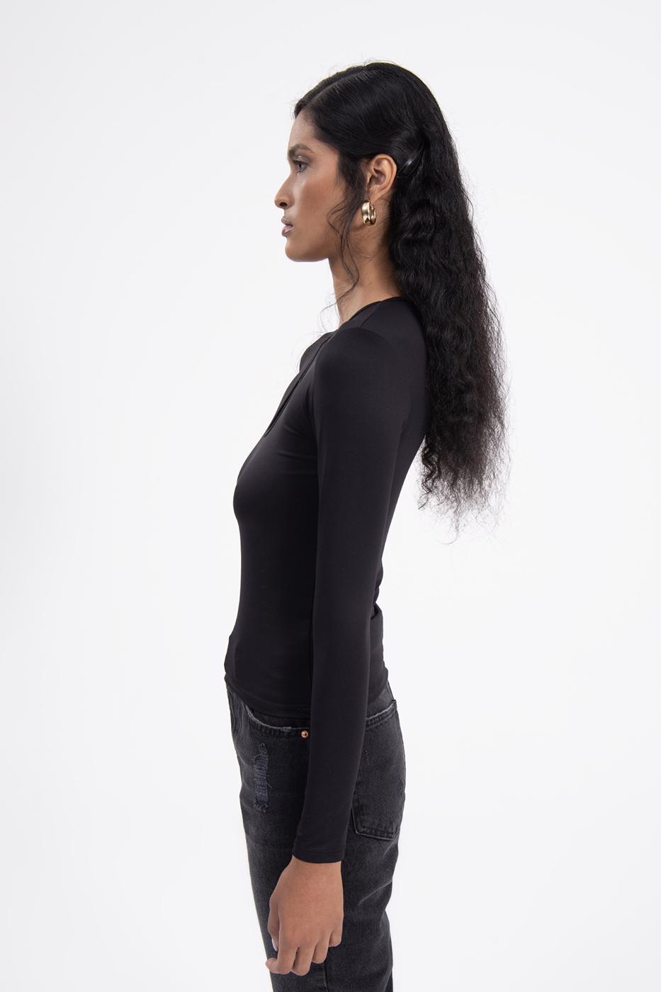 Bayan Siyah Damla Detaylı Basic Top