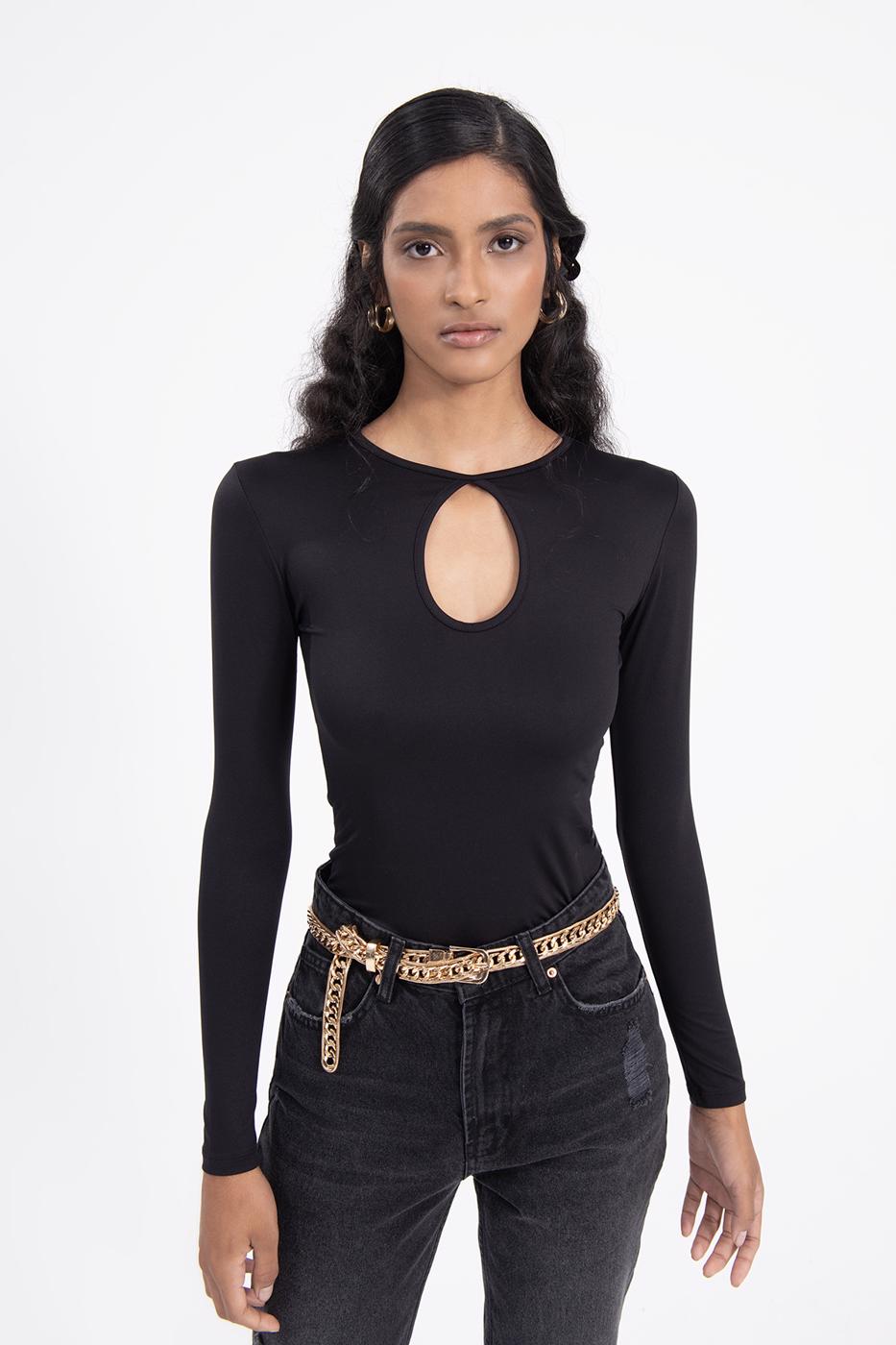 Bayan Siyah Damla Detaylı Basic Top