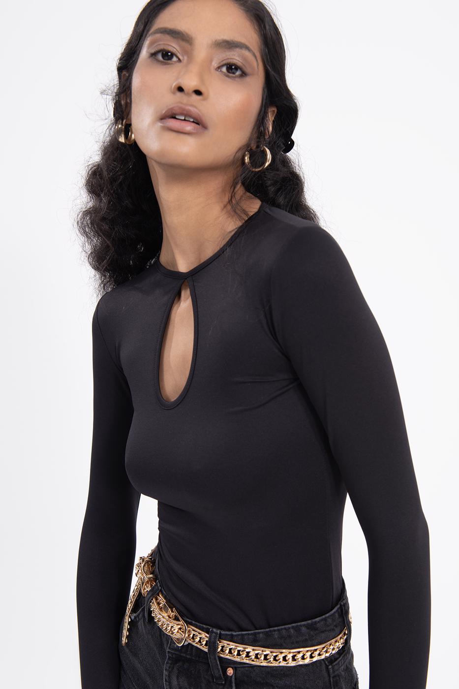 Bayan Siyah Damla Detaylı Basic Top