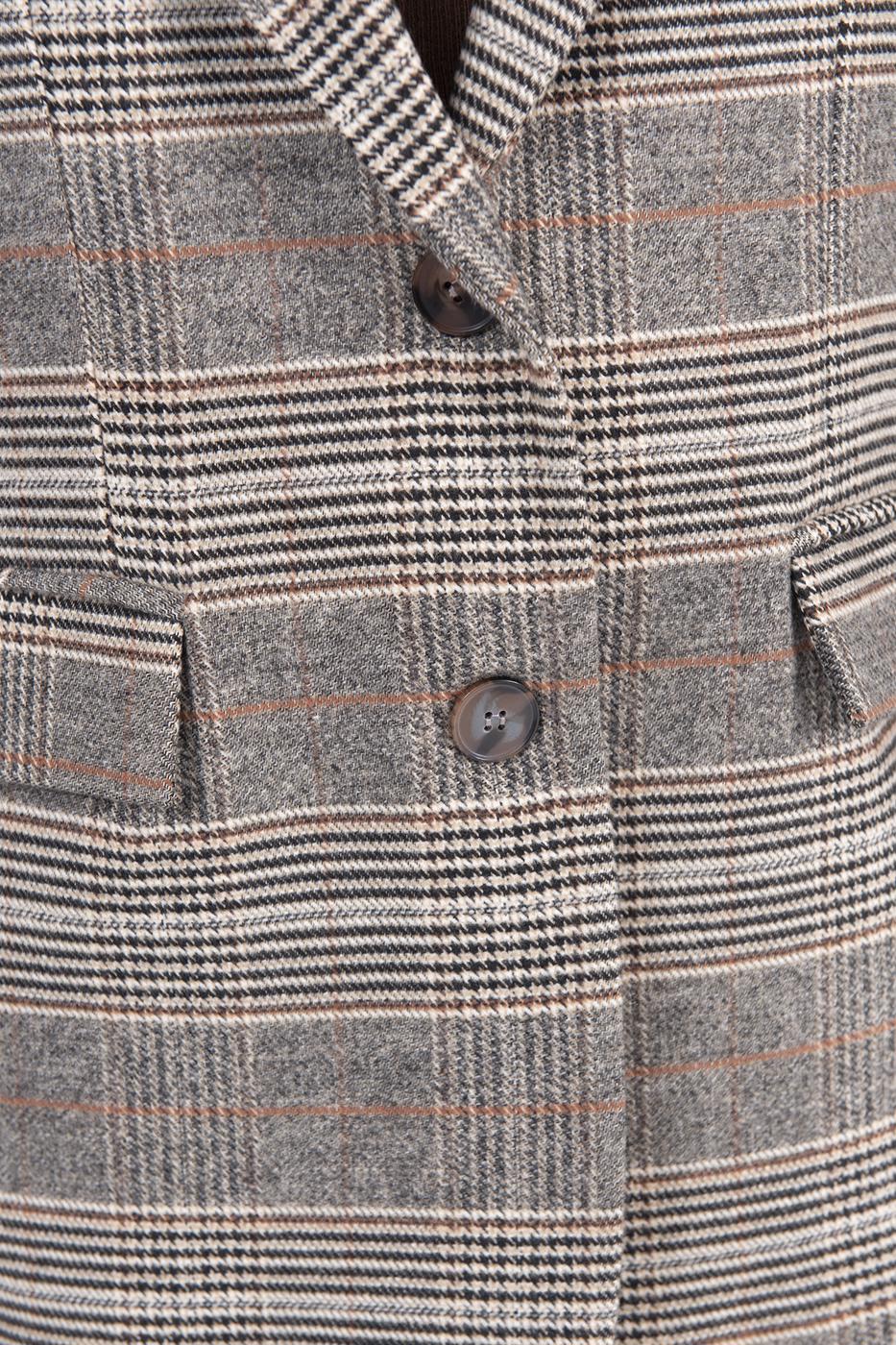 Bayan Bej Ekoseli Blazer Ceket