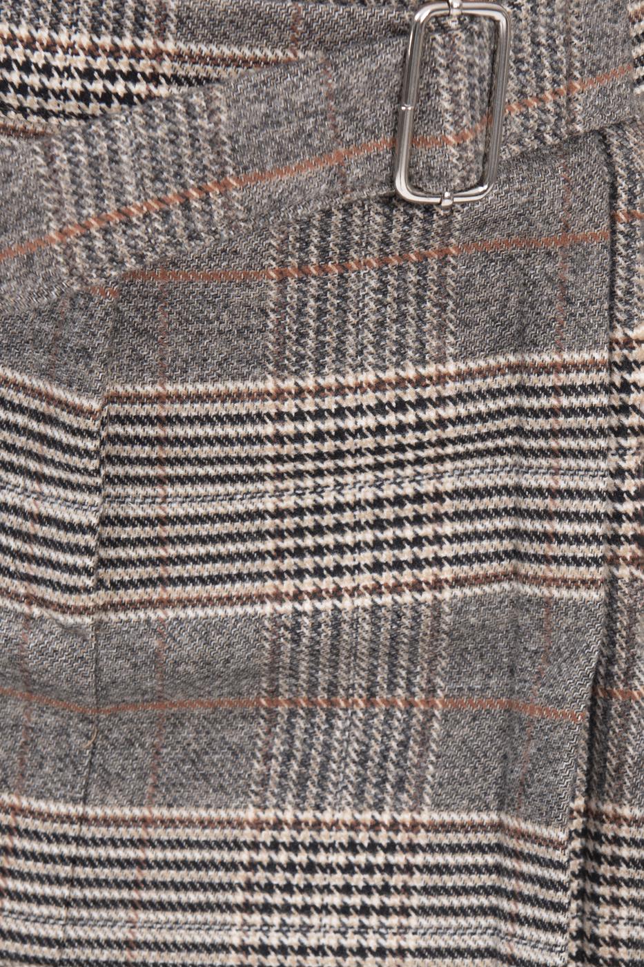 Bayan Bej Ekoseli Toka Detaylı Mini Etek