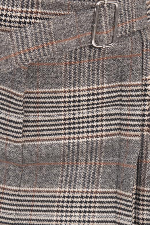 Bayan Bej Ekoseli Toka Detaylı Mini Etek - BSL