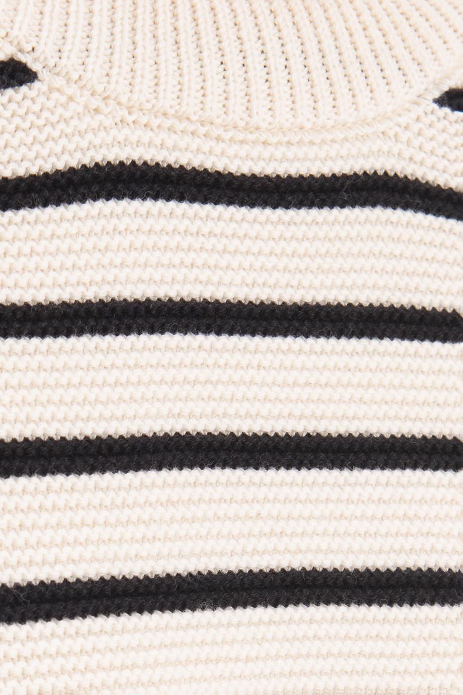 Bayan Ekru Bisiklet Yaka Çizgili Triko Kazak