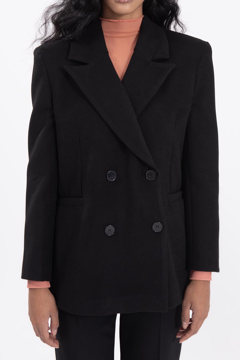 Bayan Siyah Kruvaze Kapama Blazer Ceket