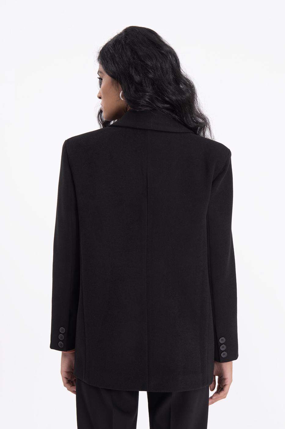 Bayan Siyah Kruvaze Kapama Blazer Ceket