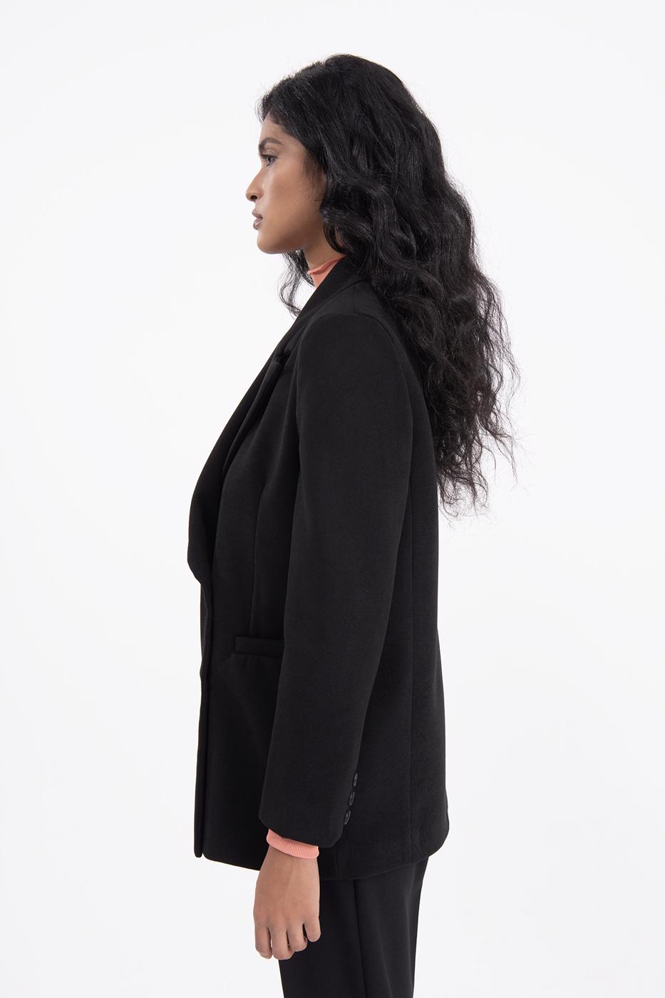 Bayan Siyah Kruvaze Kapama Blazer Ceket