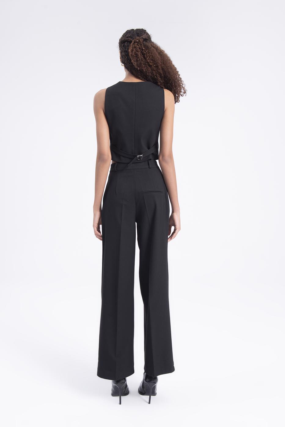 Bayan Siyah Pileli Bol Pantolon