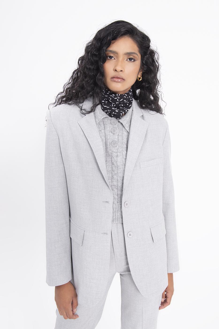 Bayan Gri Oversize Blazer Ceket