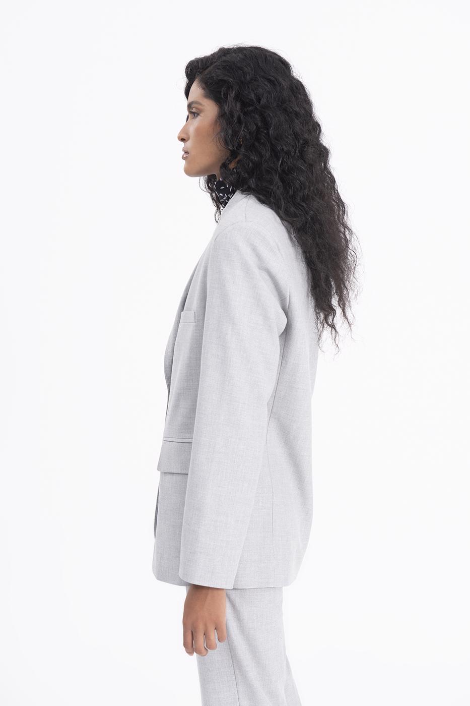 Bayan Gri Oversize Blazer Ceket