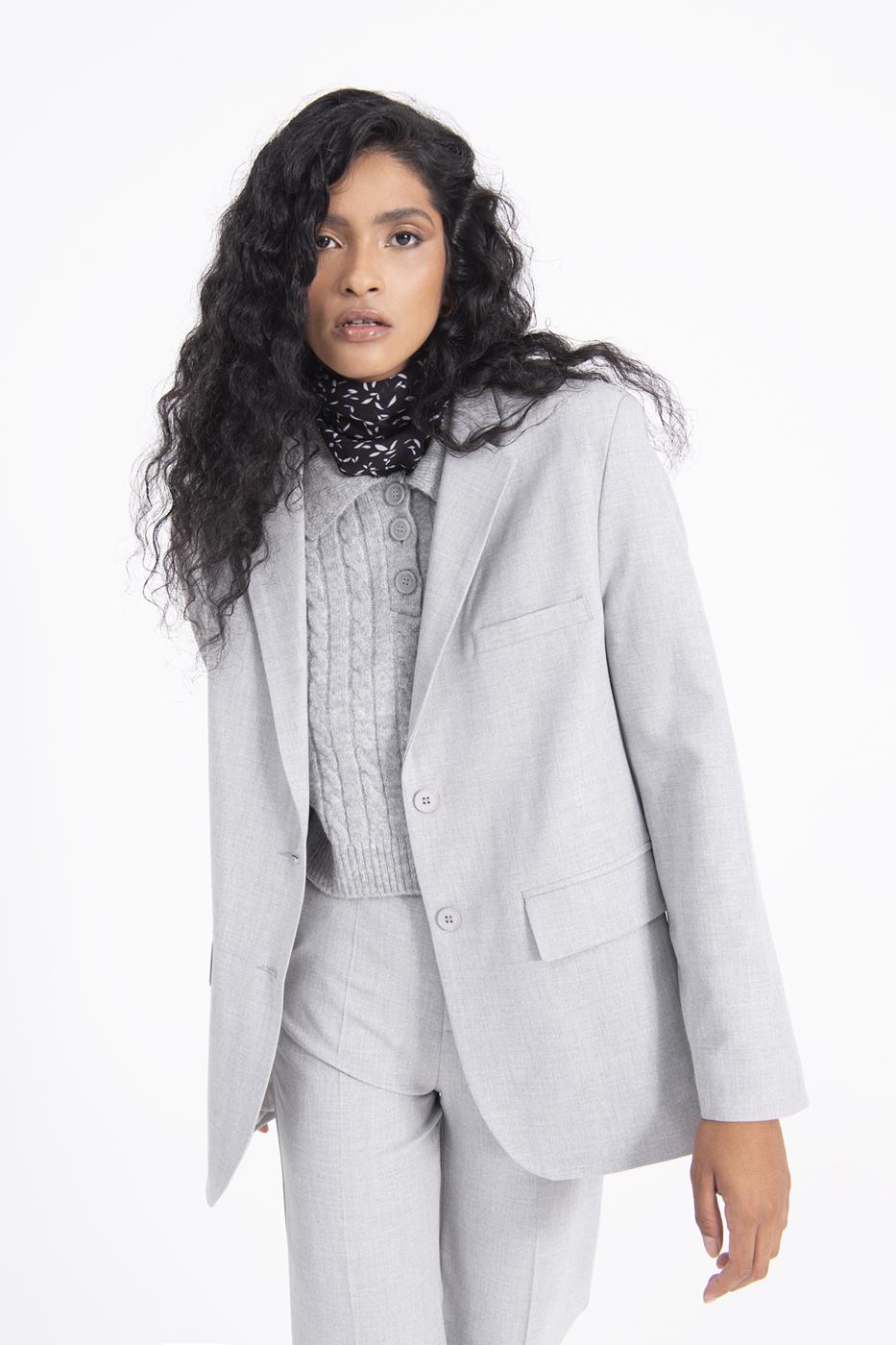 Bayan Gri Oversize Blazer Ceket