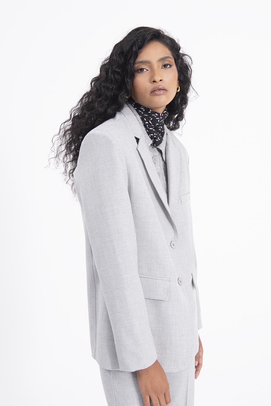 Bayan Gri Oversize Blazer Ceket