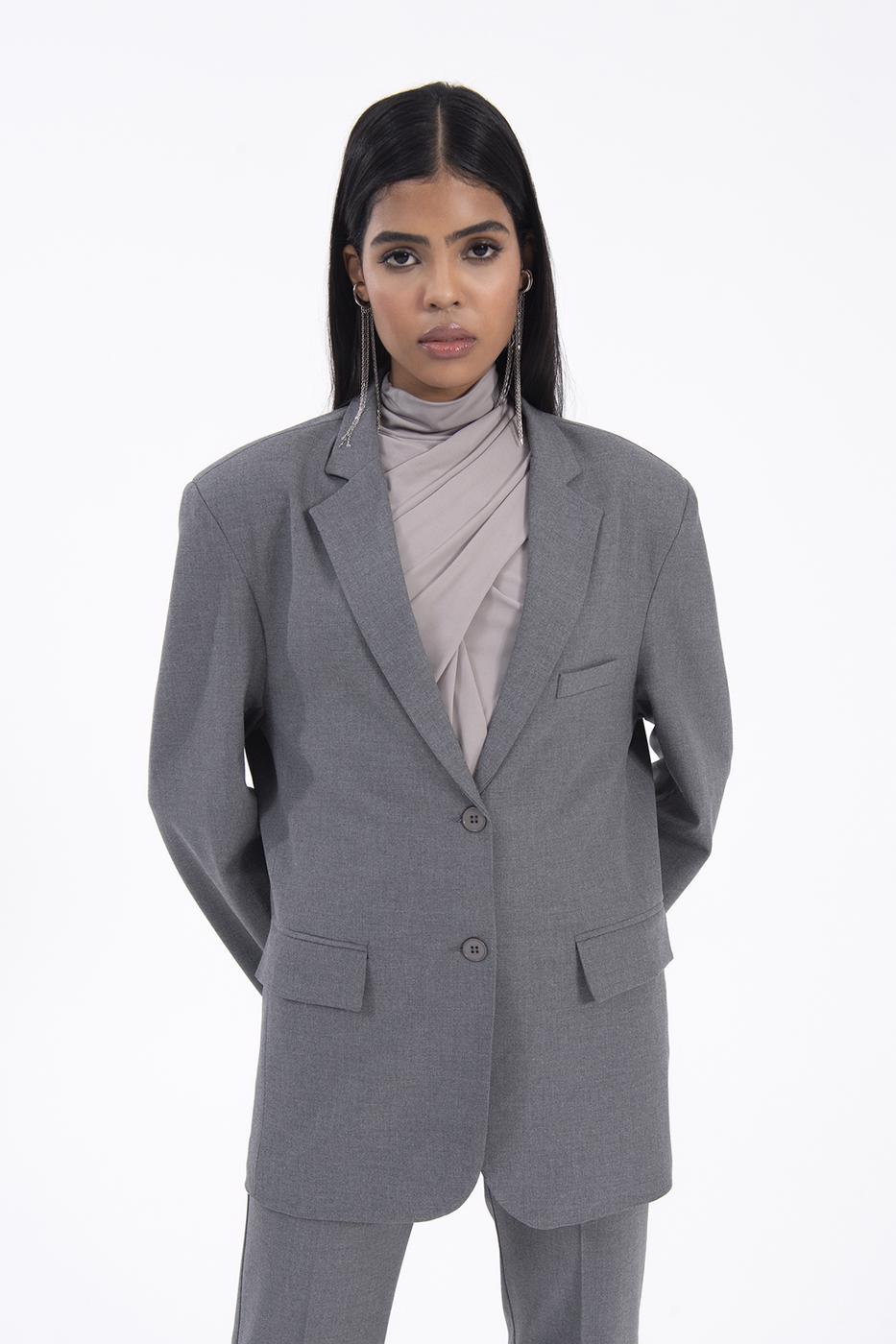 Bayan Gri Oversize Blazer Ceket