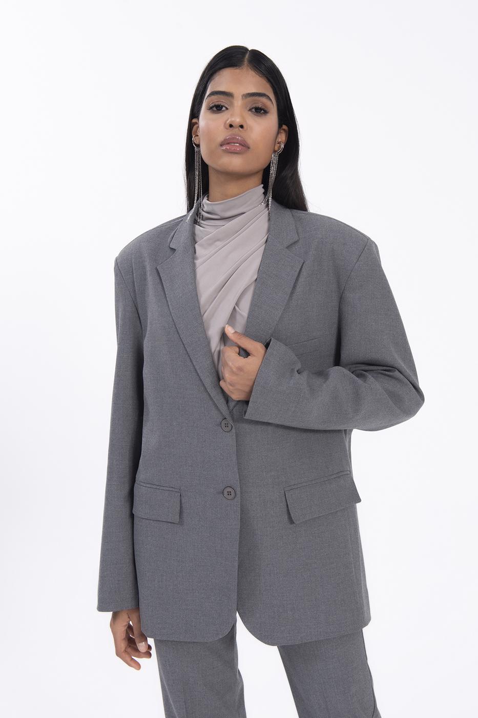 Bayan Gri Oversize Blazer Ceket