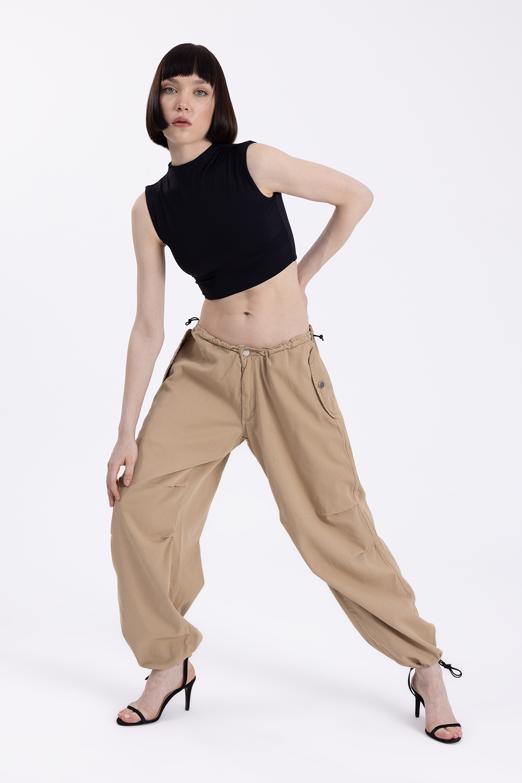 Bayan Bej Düşük Bel Kargo Pantolon - BSL