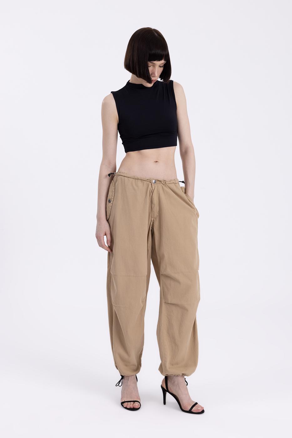 Bayan Bej Düşük Bel Kargo Pantolon