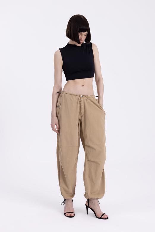 Bayan Bej Düşük Bel Kargo Pantolon - BSL