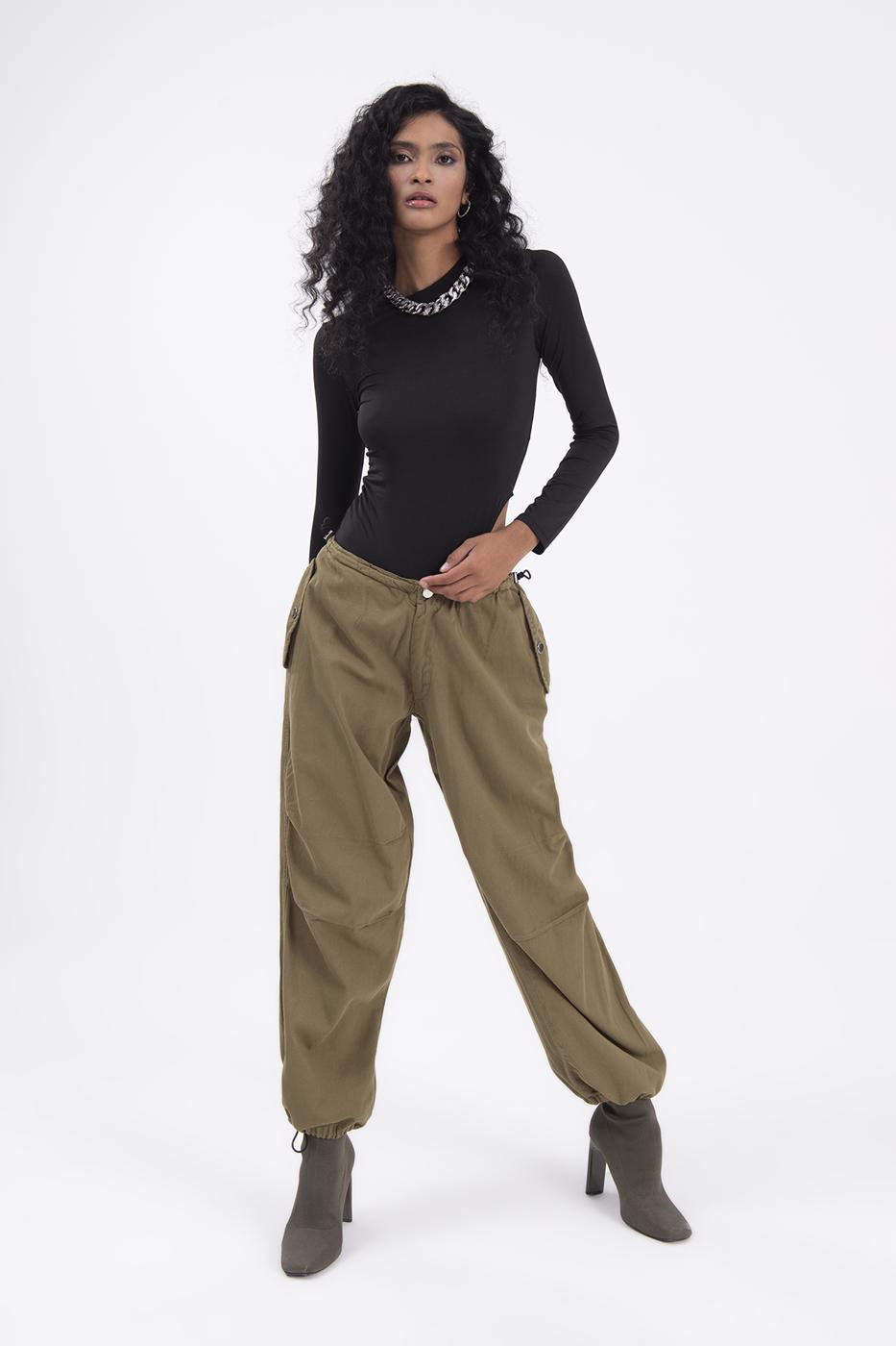 Bayan Haki Düşük Bel Kargo Pantolon