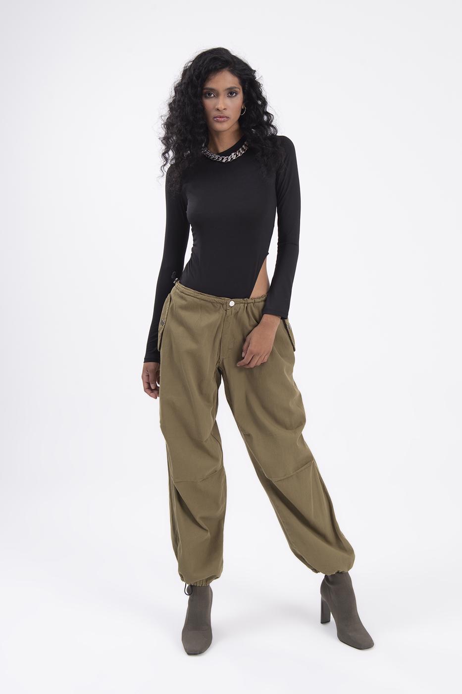 Bayan Haki Düşük Bel Kargo Pantolon