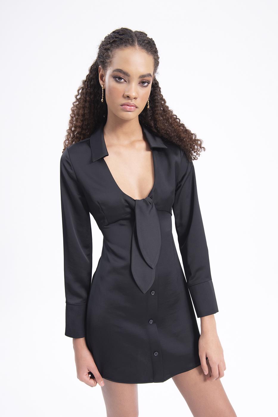 Bayan Siyah Yakalı Mini Elbise