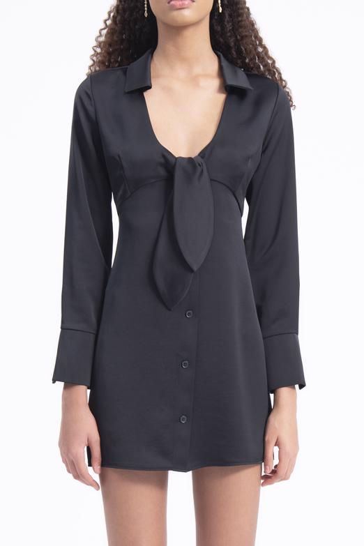 Bayan Siyah Yakalı Mini Elbise - BSL