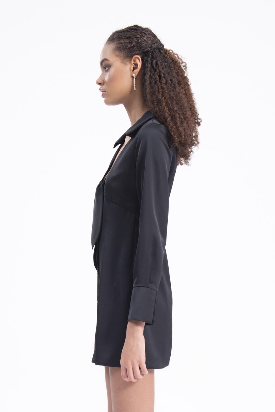 Bayan Siyah Yakalı Mini Elbise