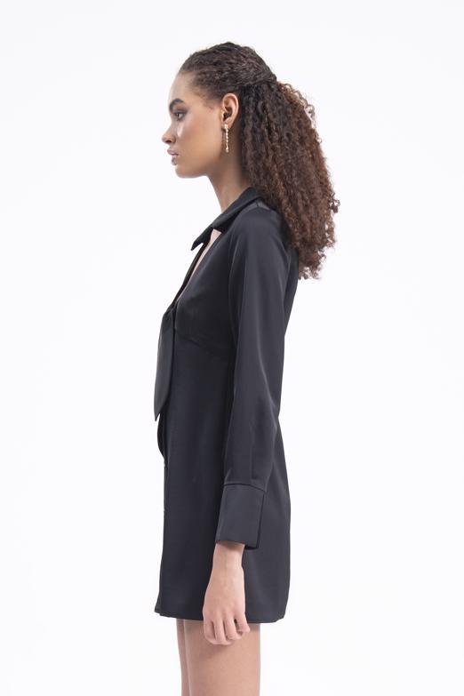 Bayan Siyah Yakalı Mini Elbise - BSL